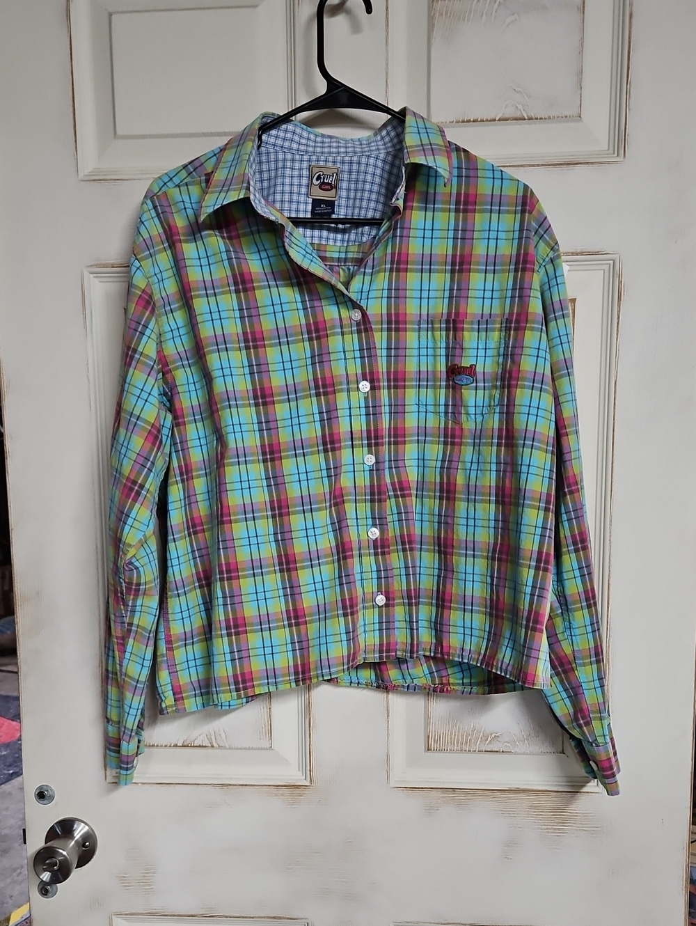 Cruel Girl Plaid Button-Up Shirt in Multicolor